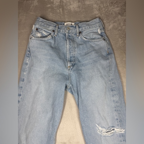 Agolde 90s High Rise Loose Fit 100% Organic Cotton Distressed Blue Jeans Size 23 - Picture 4 of 16